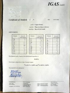 Kupferpulver 99 992 50 KG IGAS-Certifikat