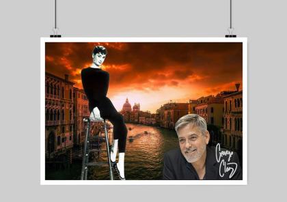 GEORGE CLOONEY AUDREY HEPBURN Venedig Souvenir. 60x40 cm. Blickfang Geschenki