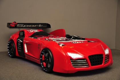 Autobett Kinderbett BORA V8 in Rot mit LED