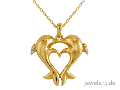 Feiner Halsschmuck Halskette Anhänger Delfine Diamanten Gold günstig online