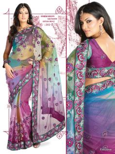 Wunderschönes Bollywood Embroidered net Sari inkl. Unterrockstoff