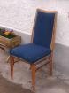Vier sehr elegante Speisezimmer-Stühle Massivholz mit blauem Stoffbezug