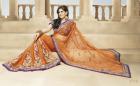 Bollywood hellorange Net Saree Sari mit Blusestoff