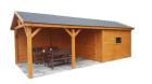 FERIENHAUS GARTENHAUS GARTENLAUBE ÜBERDACHUNG KLEBEDACH HOLZ USTKA 2IN1 5x3m