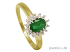 Klassisch eleganter Diamantring 14 Diamanten Smaragd Edelstein Gold günstig d